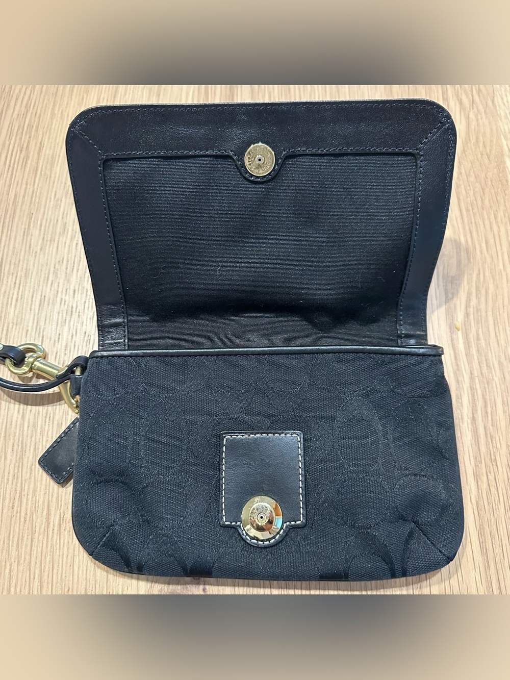 Coach Black Signature Jacquard Wristlet with Leather Trim - Picture 3 of 4